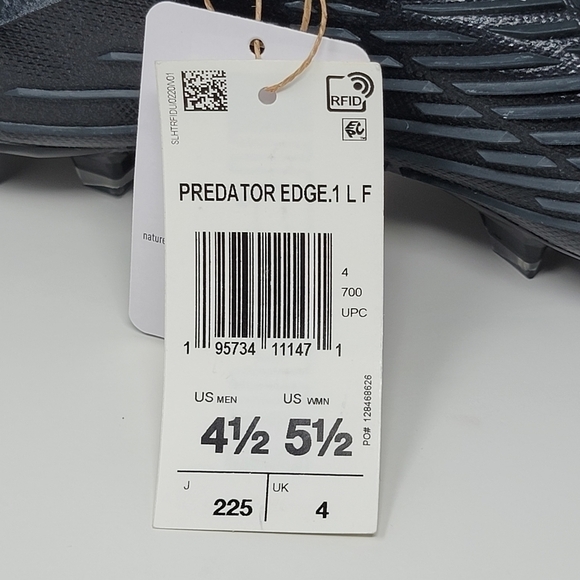 Adidas Predator Edge.1 LF Men\'s Size 4.5 Black White Soccer Cleats GV7391 New main image 5
